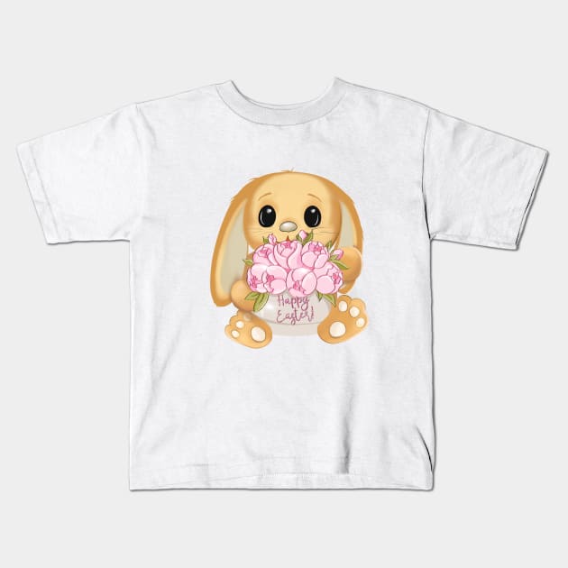 Spring bunny, Easter bunny, bunny rabbit flowers peony roses Kids T-Shirt by PrimeStore